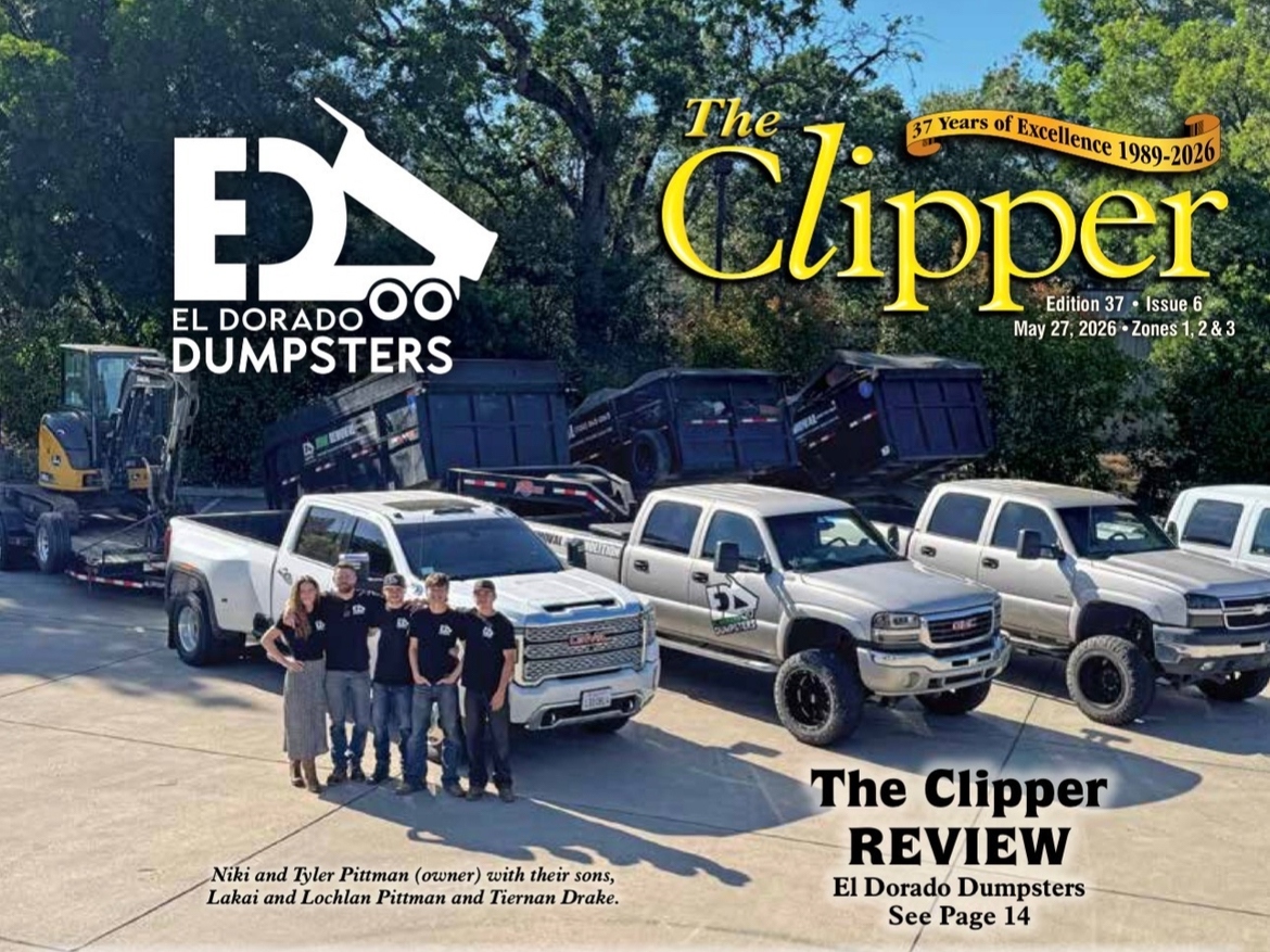 The Clipper magazine cover featuring El Dorado Dumpsters — the Pittman family with their full truck, excavator and dump-trailer fleet